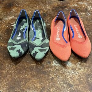 2 Pair of Women's Rothy's Ballet Slippers Flats Camo Orange Pointed Toe Sz 7